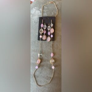 Chic Gold and Pink Dangle Necklace & Earrings Set